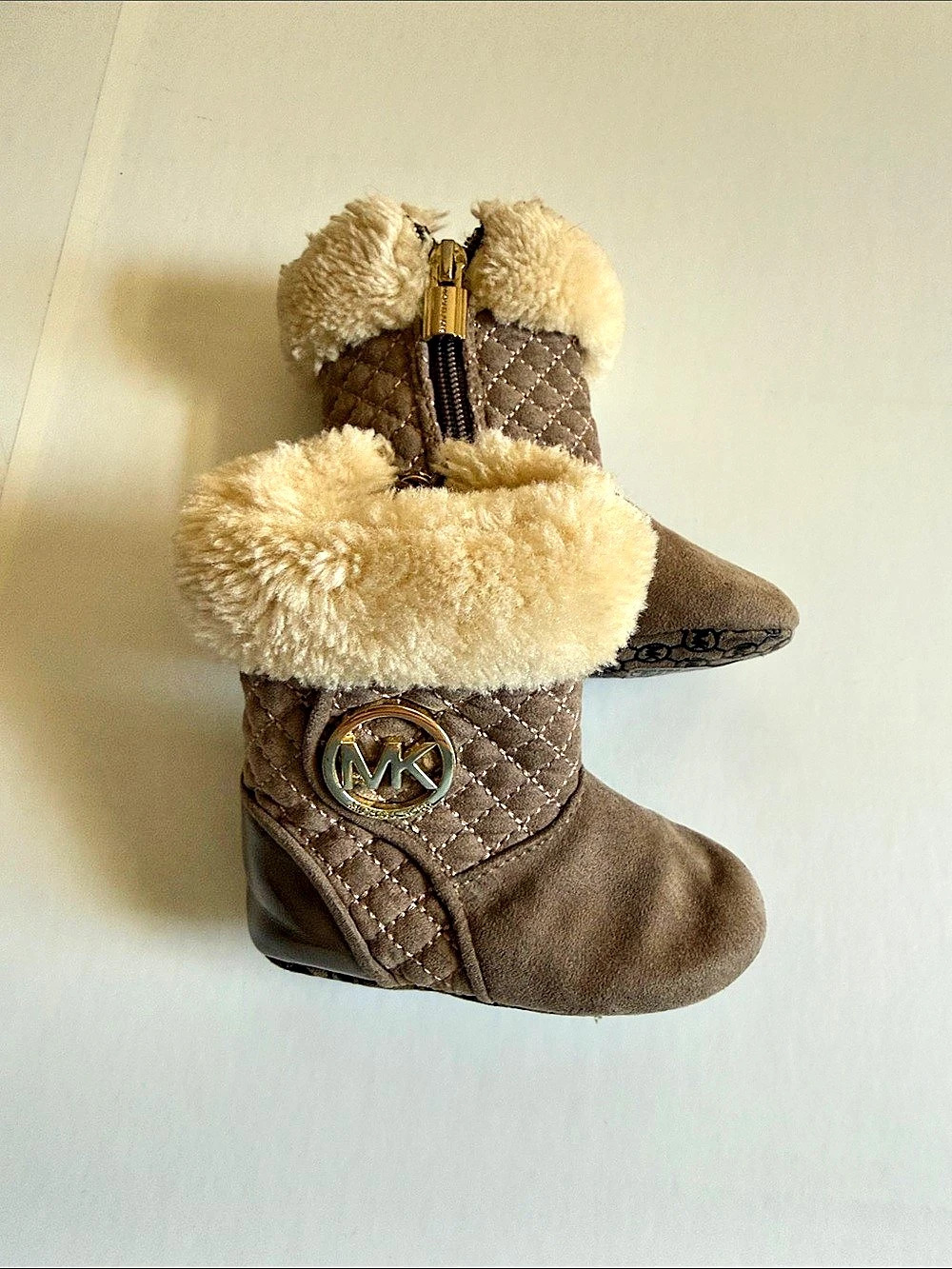Michael Kors Baby Quilted Faux-Fur Booties Brown & Cream US 2